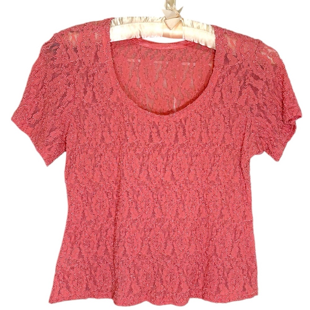 Short Sleeve Lace Stretch Top Dusty Rose Pink